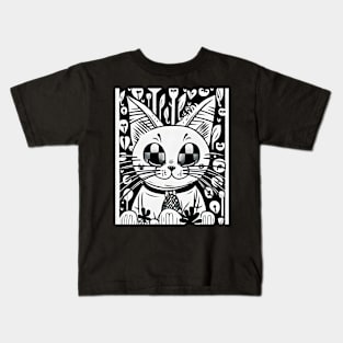 Beautiful Black and White Cat Illustration - Modern Art Kids T-Shirt